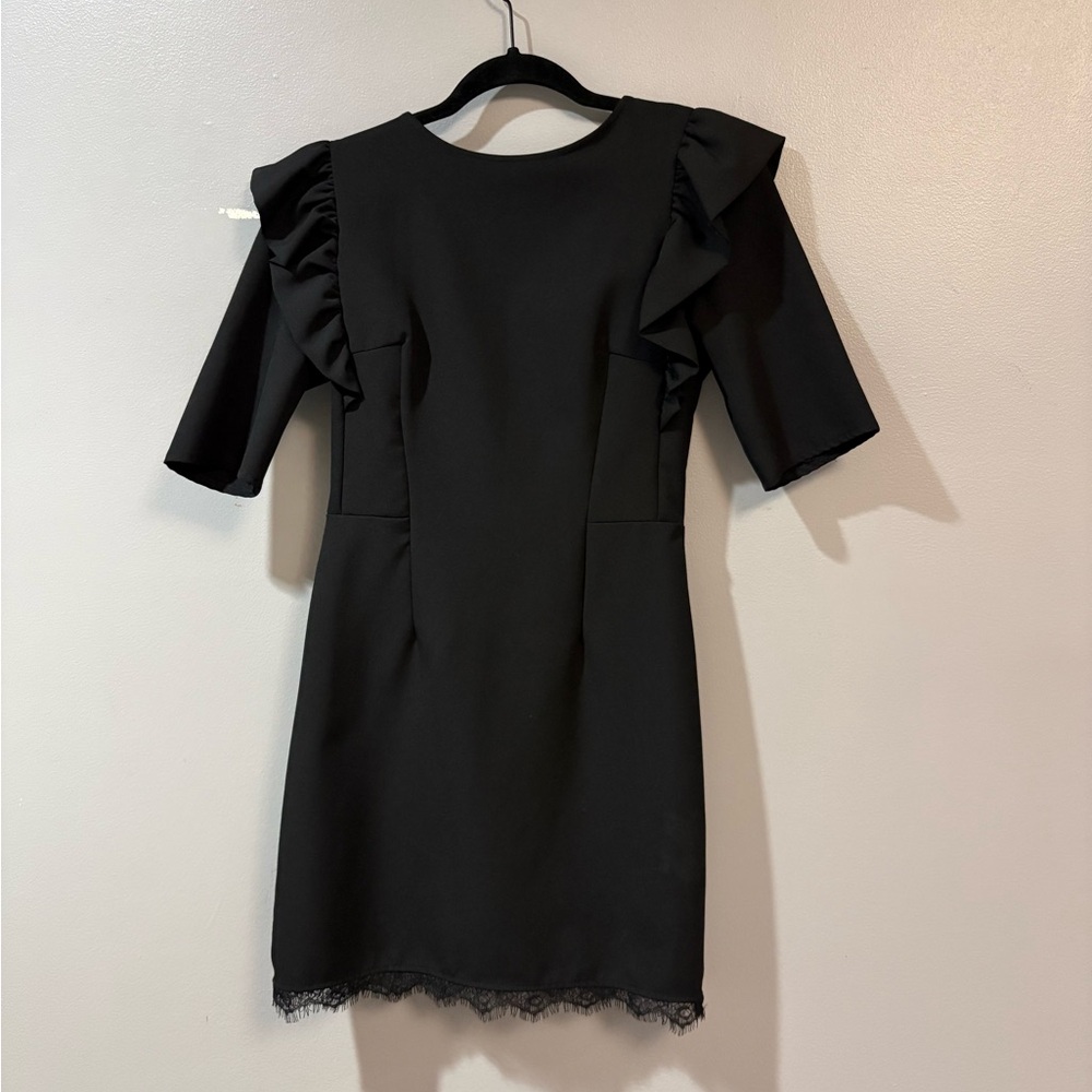 Zara Black Mini Dress with Ruffle Sleeves